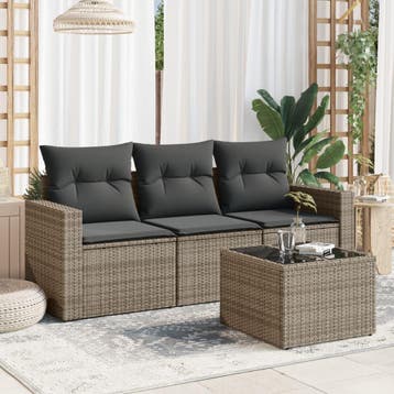 vidaXL 4-delige Loungeset met kussens poly rattan grijs, Verzenden, Loungeset