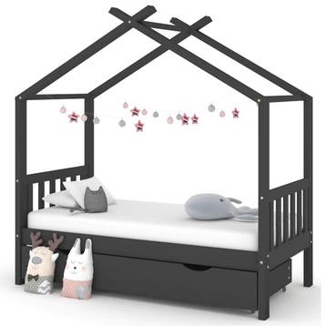 vidaXL Kinderbedframe met lade grenenhout donkergrijs 80x160, Verzenden, Nieuw