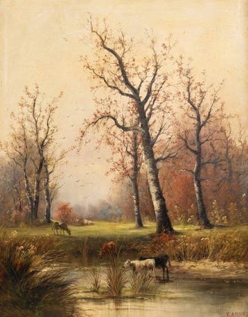 Scuola fiamminga (XIX) - Figure by a woodland pond, Antiek en Kunst