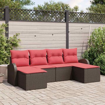 vidaXL Tuinbank Set met kussen 6 pcs Bruin Poly Riet, Tuin en Terras, Verzenden, Nieuw