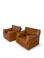 Fauteuil - Hout, Leder - een paar fauteuils