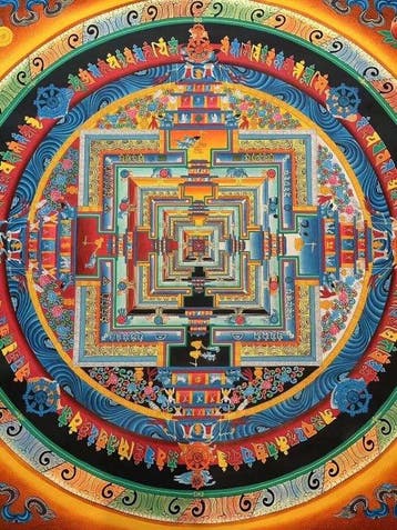 Grote Kalachakra Mandala Thangka - Katoen - Nepal - Eind 20e