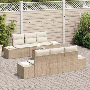 vidaXL Tuinbank Set 7 st Beige en Crème poly rattan, Verzenden, Nieuw