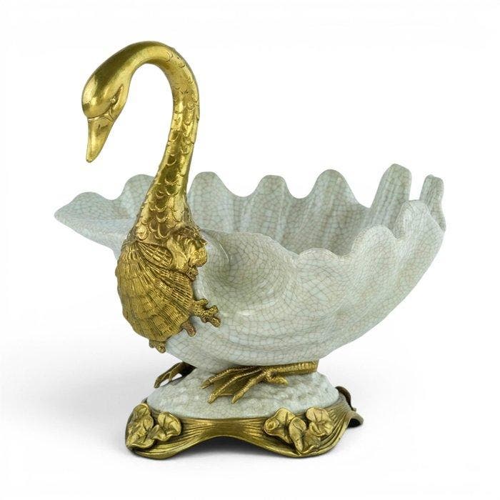 Tafelmiddenstuk - Brons, Porselein - Graceful Swan Bowl, Antiquités & Art, Curiosités & Brocante