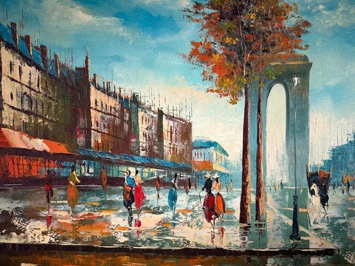 Franse school (XX) - A Parisienne cityscape. No reserve!, Antiquités & Art, Art | Peinture | Classique
