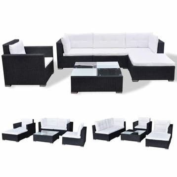 vidaXL 6-delige Loungeset met kussens poly rattan zwart, Verzenden, Nieuw, Loungeset
