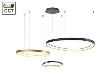 Veiling - Hanglamp Zwart en Goud Trio Ring 160W LED CCT 3 Kl, Huis en Inrichting, Nieuw