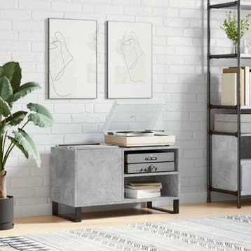 vidaXL Platenkast 85x38x48 cm bewerkt hout betongrijs, Huis en Inrichting, Woonaccessoires | Cd- en Dvd-rekken, Verzenden, Nieuw