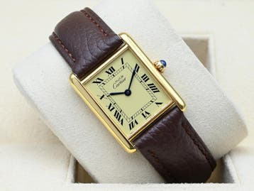 Cartier Tank Ref. 590005 Year 1989 (Box & Papers), Ophalen of Verzenden, Polshorloge