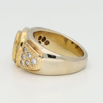 Ring - 18 karaat Geel goud, Witgoud Saffier - Diamant, Handtassen en Accessoires, Ringen, Nieuw