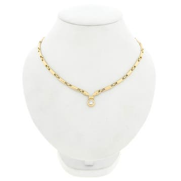 Gouden staafjes schakelcollier met vaste hanger en zirconia, Ophalen of Verzenden
