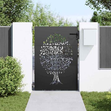 vidaXL Tuinpoort 85 x 150 cm Poedercoated staal Zwart, Verzenden, Nieuw