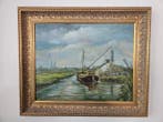 L. vd Beek (XX) - Hollands Rivierzicht met Boot en Industrie