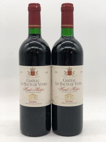 2 x 75cl Chateau Les Haut de Veyrin Haut-Medoc 1998 (rood), Ophalen of Verzenden, Rode wijn