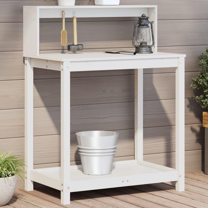 vidaXL Oppottafel met schappen 82,5x50x109,5 cm massief, Jardin & Terrasse, Bacs à fleurs & Jardinières, Envoi
