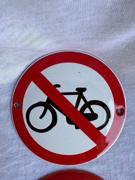 Set van twee nostalgische emaille verbodsborden – fiets, Antiek en Kunst, Antiek | Wandborden en Tegels