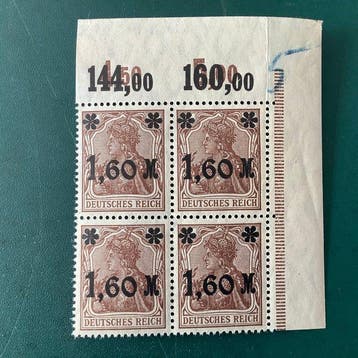 Duitse Rijk 1921 - 1,6 Mark Germania in blok van vier -, Postzegels en Munten, Gestempeld
