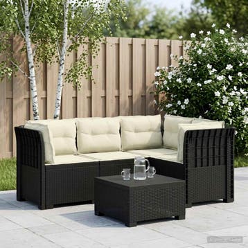 vidaXL 4-Persoons Tuin Sofa met Kussens Rattan Look PP, Verzenden