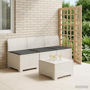 vidaXL 3-Zits Tu bank met Kussens Rattan Look PP Wit, Tuin en Terras, Verzenden, Nieuw