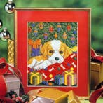 Kerst Hondje Kerstboom Borduurset 14CT op Wit Borduurstof, Verzenden, Nieuw