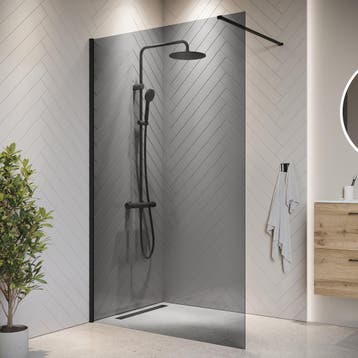 Douchewand Rizani 140 x 200 cm Zwart – Getint Rookglas, Doe-het-zelf en Bouw, Sanitair, Verzenden, Nieuw