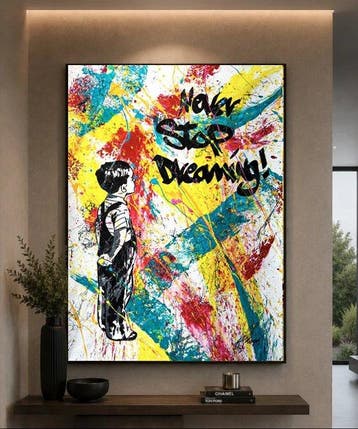 Gongas (XX-XXI) - vs Banksy - Never Stop Dreaming - XL, Antiek en Kunst
