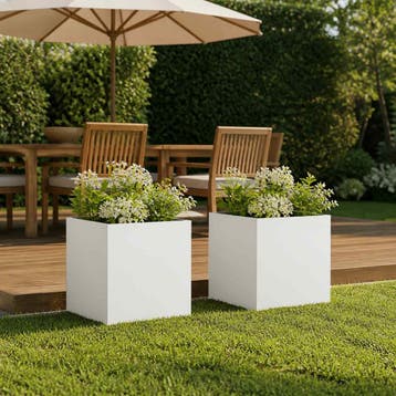 vidaXL Plantenbak 2 st Wit 20 x 20 x 20 cm Koudgewalst staal, Verzenden