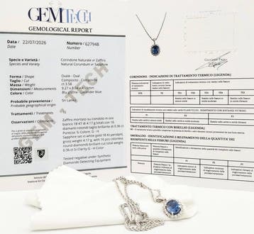 Collier - 18 carats Or blanc Saphir - Diamant, Handtassen en Accessoires, Kettingen, Nieuw