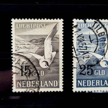 Pays-Bas 1951 - Airmail Meeuwen 15G et 25G - NVPH LP12/LP13, Gestempeld