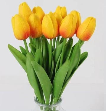Tulpen Geel Oranje Real Touch Foam 33 cm Bundel ca. 10 stuks, Nieuw