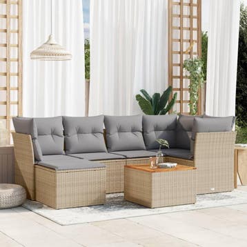 vidaXL 7-delige Loungeset met kussens poly rattan gemengd, Verzenden, Nieuw, Loungeset