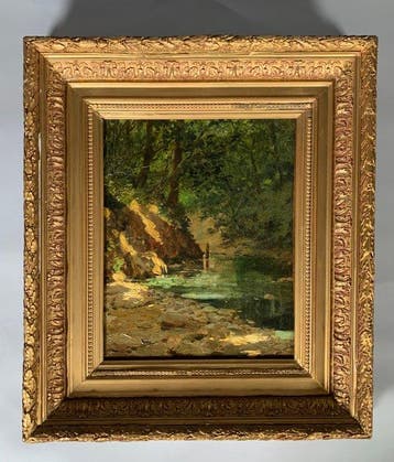Victor Vignon (1847-1909) - Paysage de rivière en sous bois.