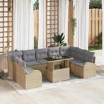 vidaXL Tuinbank Set met kussen met opslag 10 pcs Beige Poly, Verzenden, Nieuw