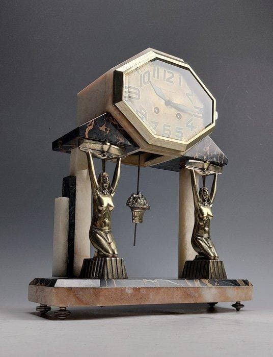 Pendule - Retour dEgypte - Art Deco - Zilverbrons -, Antiquités & Art, Antiquités | Meubles | Chaises & Canapés