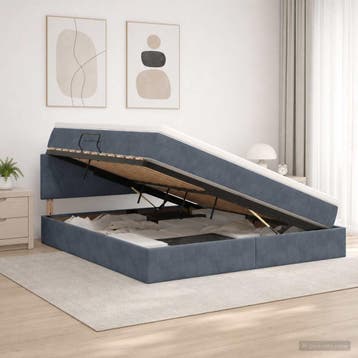 vidaXL LED opbergbed met matras Donkergrijs 160 x 200 cm, Verzenden, Nieuw