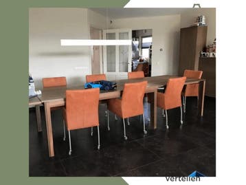 Set van 7 leren eetkamerstoelen met wieltjes en armleuning, Ophalen of Verzenden, Nieuw, Eén