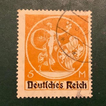 Duitse Rijk 1920 - 5 Mark opdruk type II - Michel 136 II, Postzegels en Munten, Gestempeld