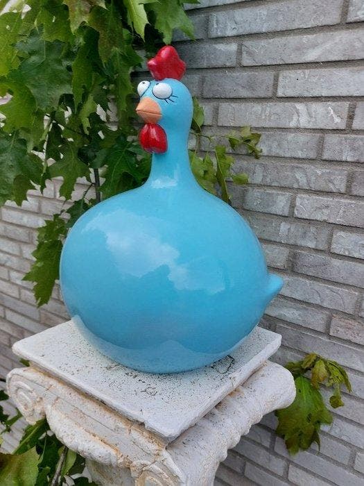 Beeld, funny blue balloon chicken - 40 cm - polyresin, Antiek en Kunst, Curiosa en Brocante