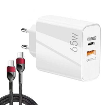 65W GaN Stekkerlader met Oplaadkabel 1 meter - Dual Port PD, Verzenden, Nieuw