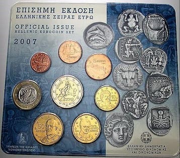 3,88 Euro,munten set 1 Cent-2 Euro 2007 Griechenland Repu..., Verzenden, België