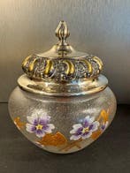 Pot à biscuits - Verre, Métal, Émail - Bonbonnière décor