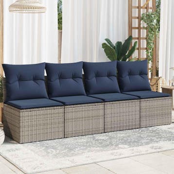 vidaXL Tuinbank 4-zits met kussens poly rattan grijs, Tuin en Terras, Verzenden, Nieuw