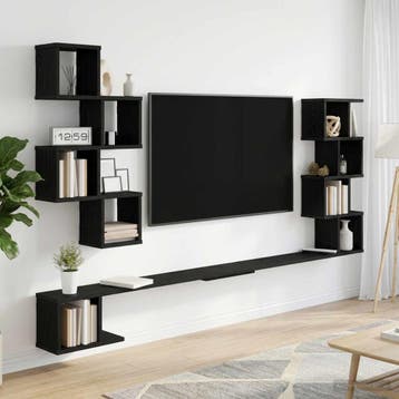 vidaXL Wandgemonteerd TV Rek Zwart eiken 200 x 15 x 94 cm, Huis en Inrichting, Verzenden, Nieuw