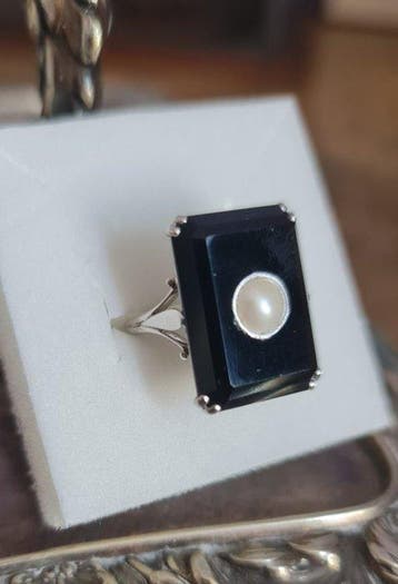 Zonder minimumprijs - Ring Zilver Onyx - Parel