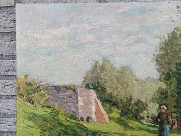 Henri Deglume ( 1846-1940 ) - Landschap met wandelend, Antiquités & Art