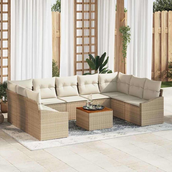 vidaXL Tuinbank Set met opslag 10 pcs Beige en Crème poly, Tuin en Terras, Tuinsets en Loungesets, Nieuw, Verzenden