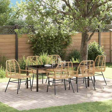 vidaXL Tuin Eettafel Set 7 st Bruin poly rattan, Tuin en Terras, Verzenden, Nieuw