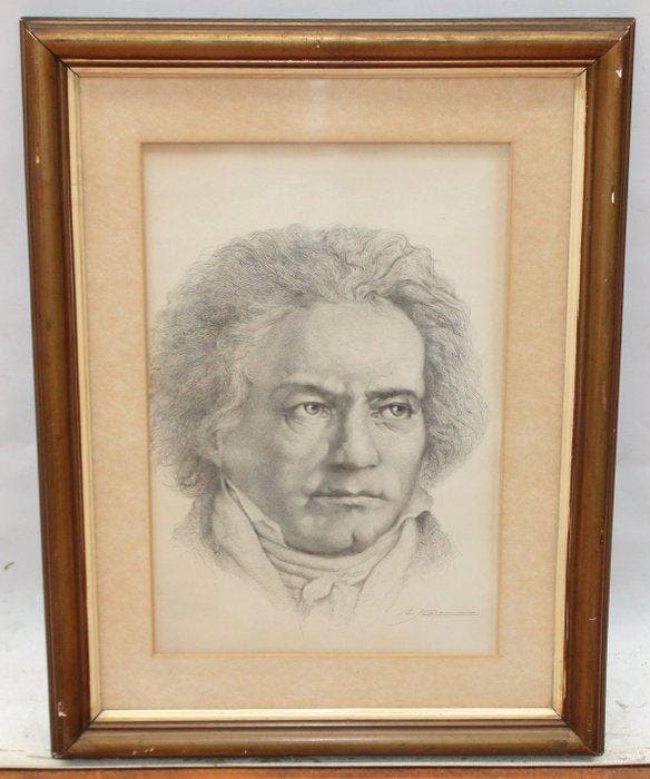 Rafael Jutglar Pujol (1889-1961) - Retrato de Ludwig van, Antiek en Kunst, Kunst | Schilderijen | Klassiek