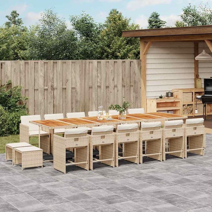 vidaXL 17-delige Tuinset met kussens poly rattan beige, Tuin en Terras, Tuinsets en Loungesets, Tuinset, Nieuw, Verzenden