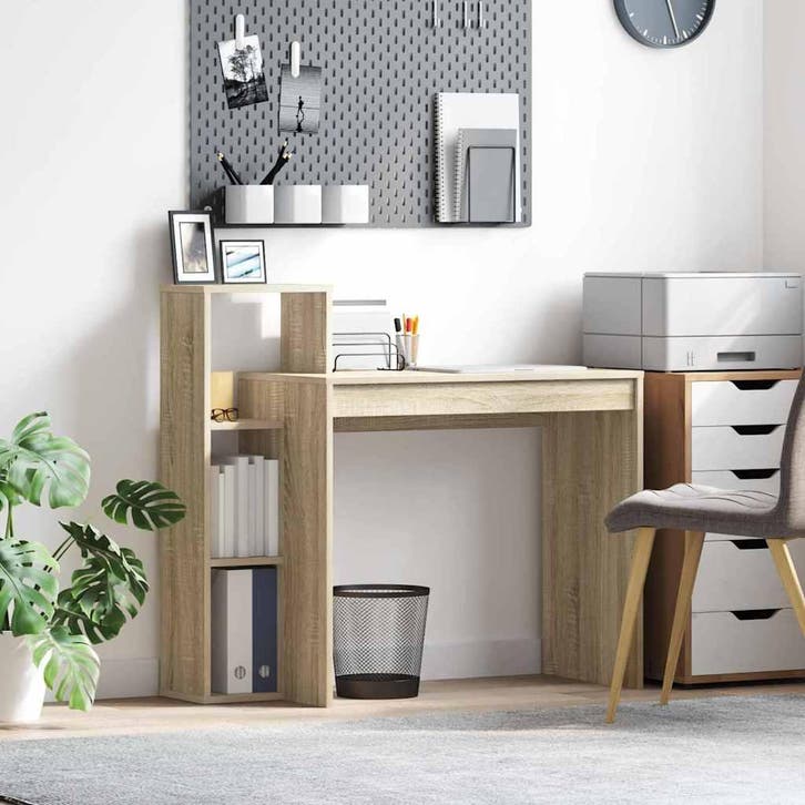 vidaXL Bureau met plank Sonoma Eik 100 x 40 x 90 cm Bewerkt, Huis en Inrichting, Bureaus, Nieuw, Verzenden